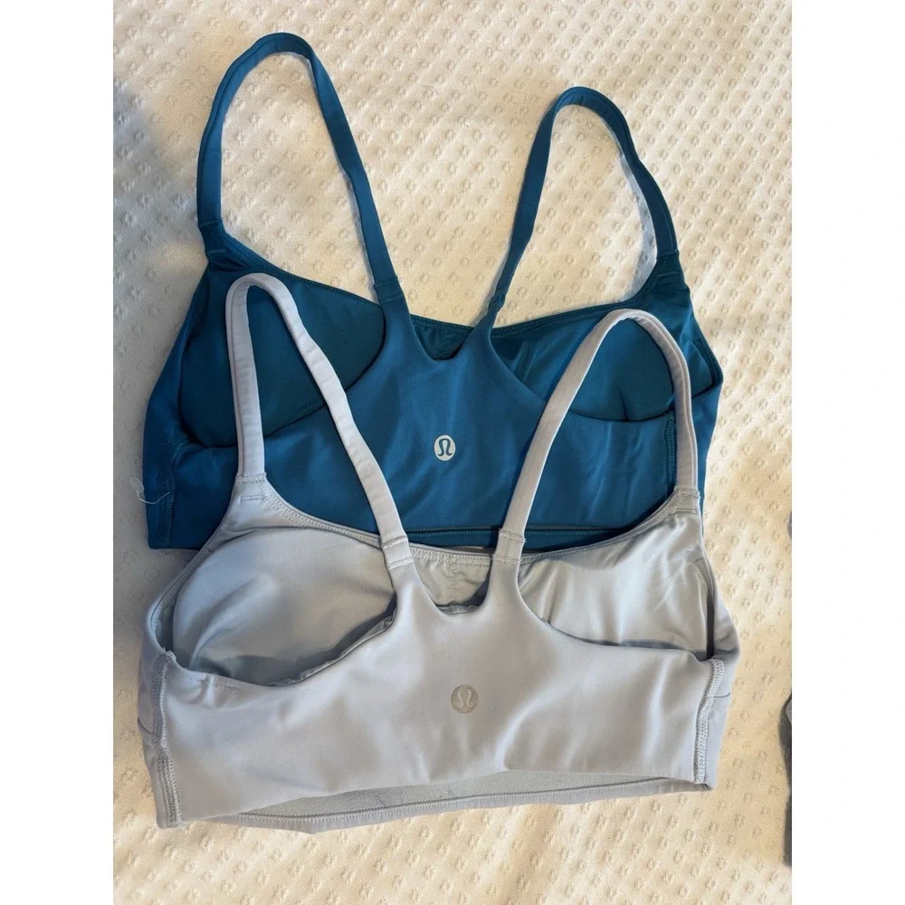 Lululemon Blue Light Gray Pullover Wireless Sports Bra S Women Solid Logo